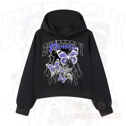 MODAKAWA BUTTERFLY FLOWER Cropped Cotton Hoodie - Schwarz - 3XL - image 3