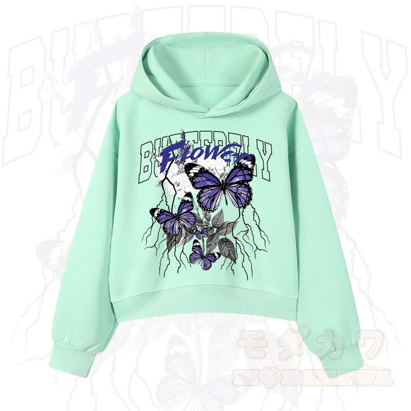 MODAKAWA BUTTERFLY FLOWER Cropped Cotton Hoodie - Grün - 3XL - image 2