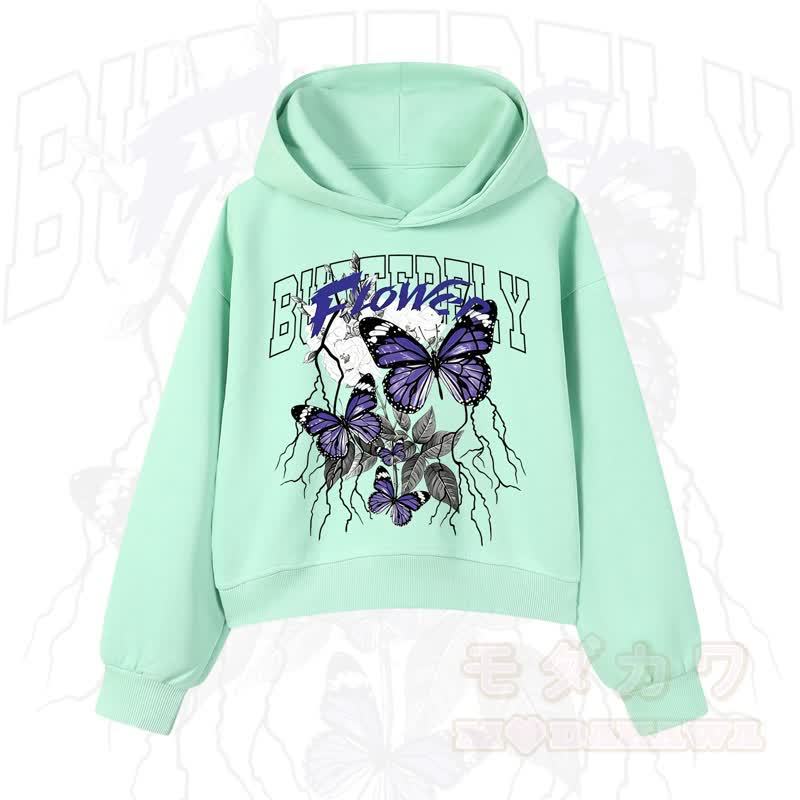 MODAKAWA BUTTERFLY FLOWER Cropped Cotton Hoodie - Grün - 3XL - image 2