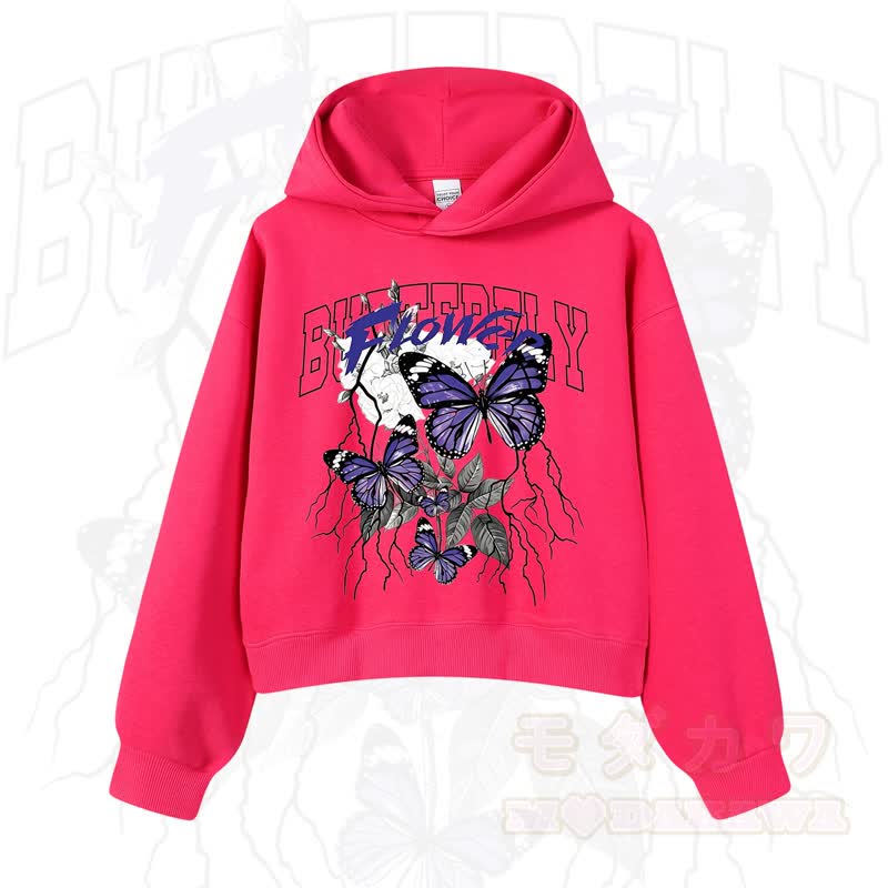 MODAKAWA BUTTERFLY FLOWER Cropped Cotton Hoodie - Rose - 3XL - image 6