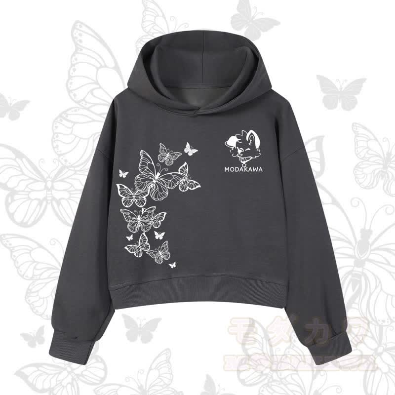 MODAKAWA Baumwoll-Hoodie mit Schmetterlings- und Hundemotiv - Dunkelgrau - 3XL - image 7