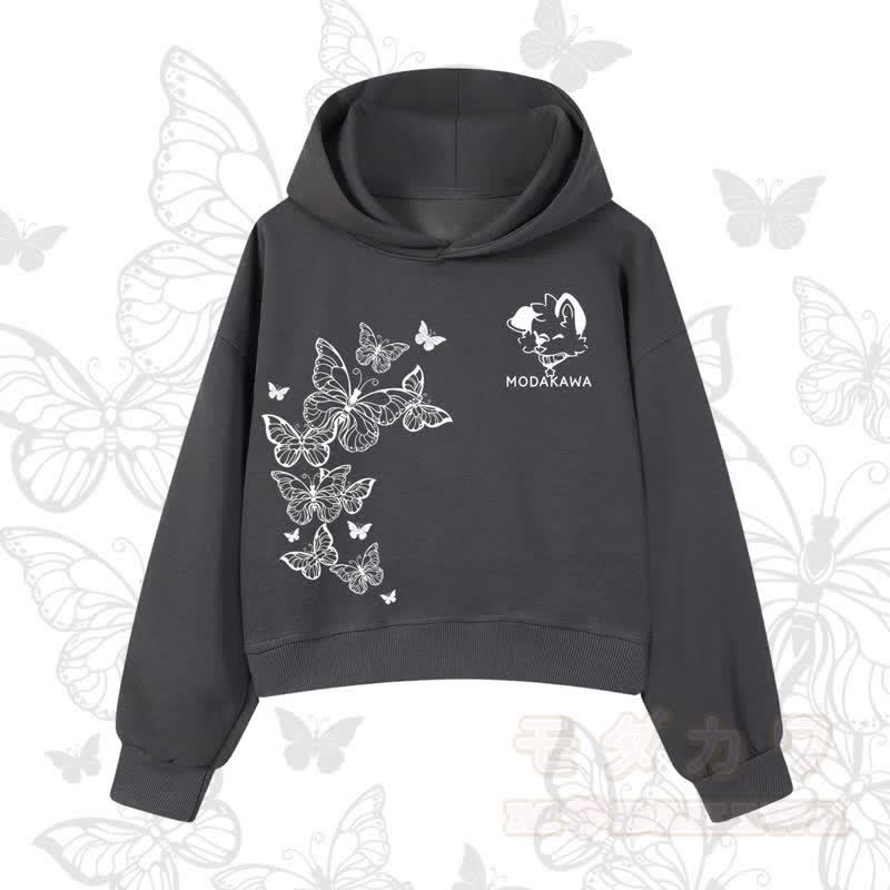 MODAKAWA Baumwoll-Hoodie mit Schmetterlings- und Hundemotiv - Dunkelgrau - 3XL - image 7