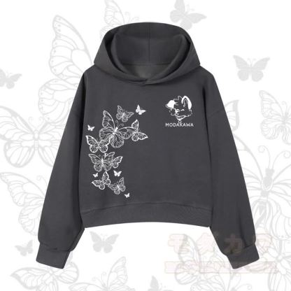 MODAKAWA Baumwoll-Hoodie mit Schmetterlings- und Hundemotiv - Dunkelgrau - 3XL - image 7