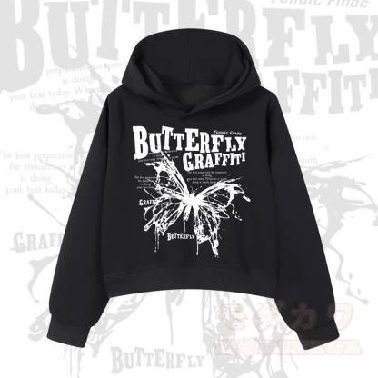 MODAKAWA BUTTERFLY GRAFFITI Cropped Cotton Hoodie - Schwarz - 3XL - image 3