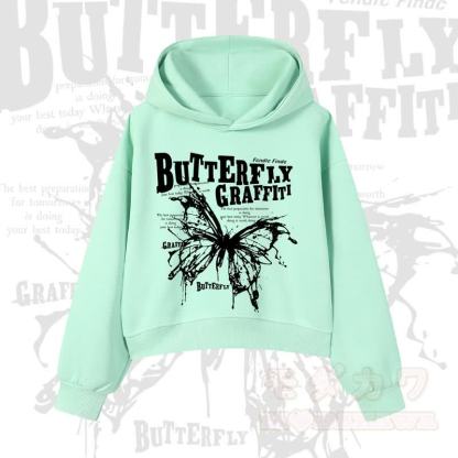 MODAKAWA BUTTERFLY GRAFFITI Cropped Cotton Hoodie - Grün - 3XL - image 2