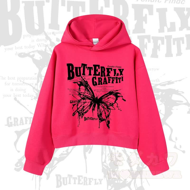 MODAKAWA BUTTERFLY GRAFFITI Cropped Cotton Hoodie - Rose - 3XL - image 6