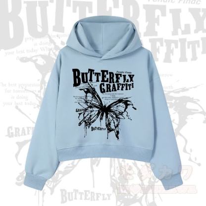 MODAKAWA BUTTERFLY GRAFFITI Cropped Cotton Hoodie - Blau - 3XL - image 5