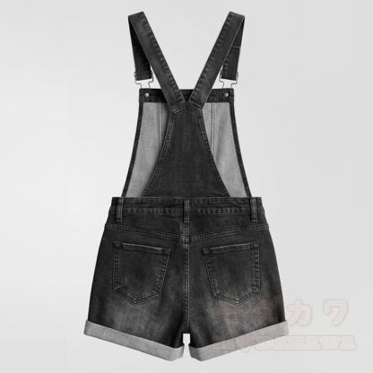 Vintage-Jeans-Latzhose mit umgeschlagenem Saum und Used-Look - image 3