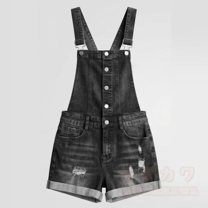 Vintage-Jeans-Latzhose mit umgeschlagenem Saum und Used-Look - Schwarz - XL - image 2