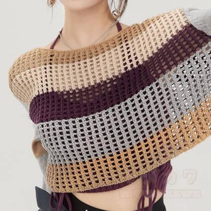 Zweiteiliges Set: Strickoberteil mit Farben -Muster und Cordhose mit Lochmuster - image 3