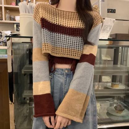 Zweiteiliges Set: Strickoberteil mit Farben -Muster und Cordhose mit Lochmuster - image 2