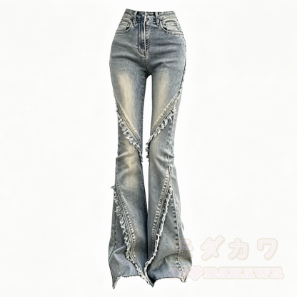 Zweiteiliges Set aus zerrissenem, asymmetrischem Strickoberteil mit langen Ärmeln und ausgestellten Jeans - Hose - 3XL - image 5