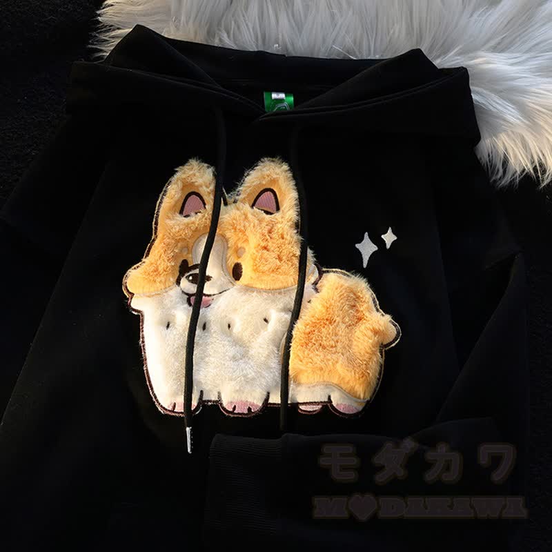 Niedlicher Kapuzenpullover mit Welpenstickerei, lässig und locker geschnitten - image 2