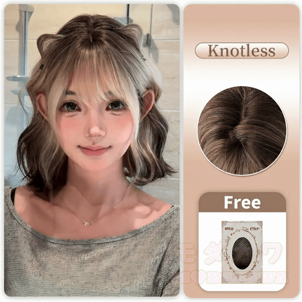 Lolita Glueless Pre-Bleached Knots Wear & Go Synthetische gewellte Bob-Perücke - Schwarz & Blond - One Size - image 3