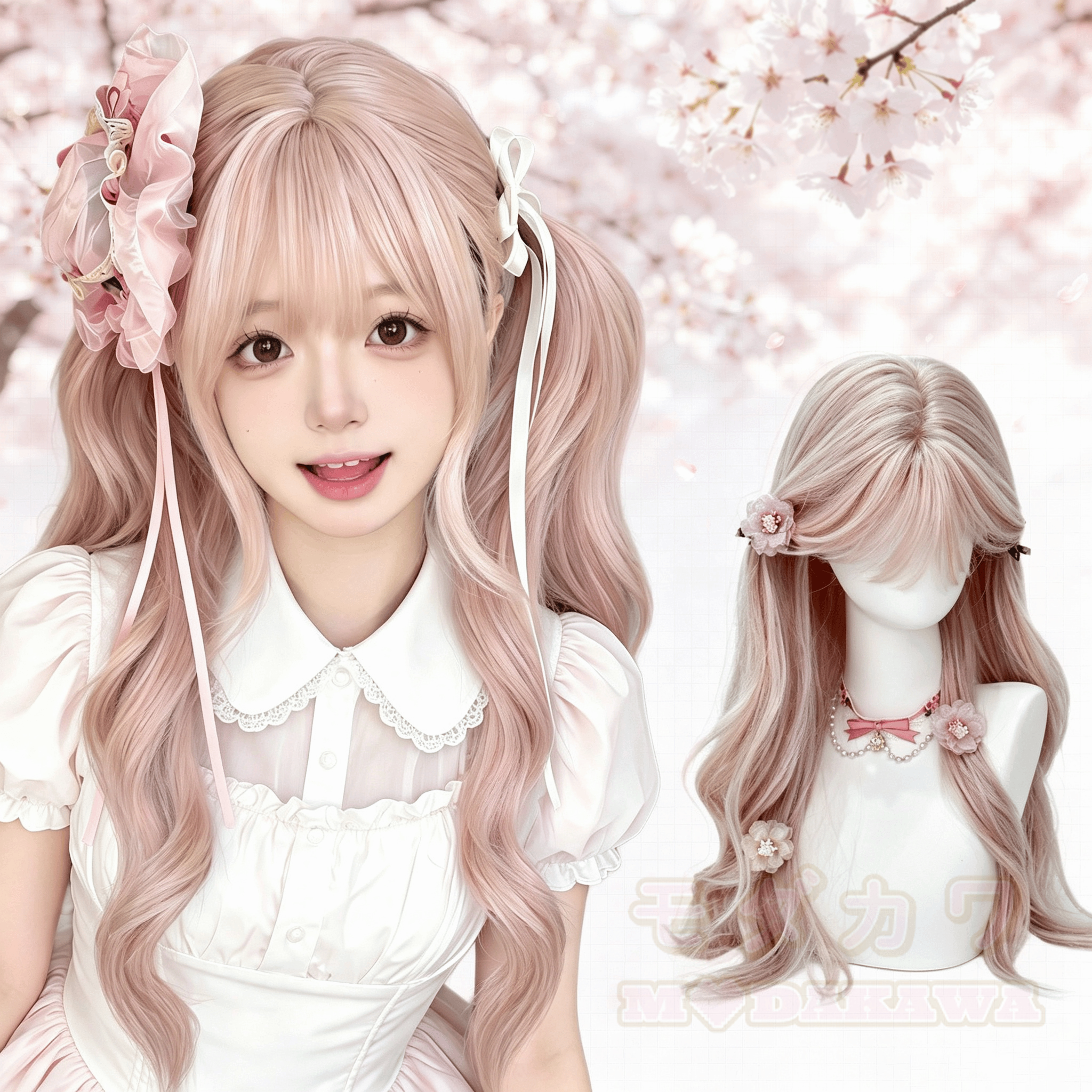 Lolita Glueless Invisible Knots Ready To Go Synthetische Body Wave Perücke - Rosa - One Size - image 1