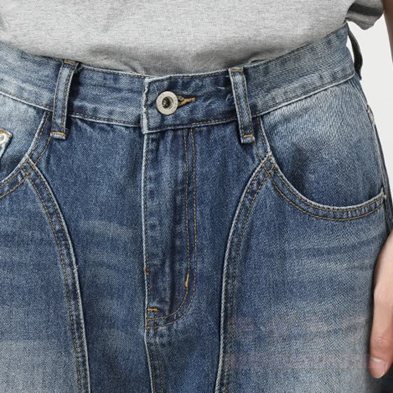 Vintage Washed Spliced ​​Wide Leg Loose Denim Jeans - image 4