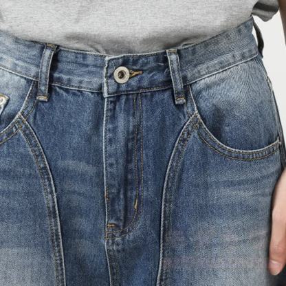 Vintage Washed Spliced ​​Wide Leg Loose Denim Jeans - image 4