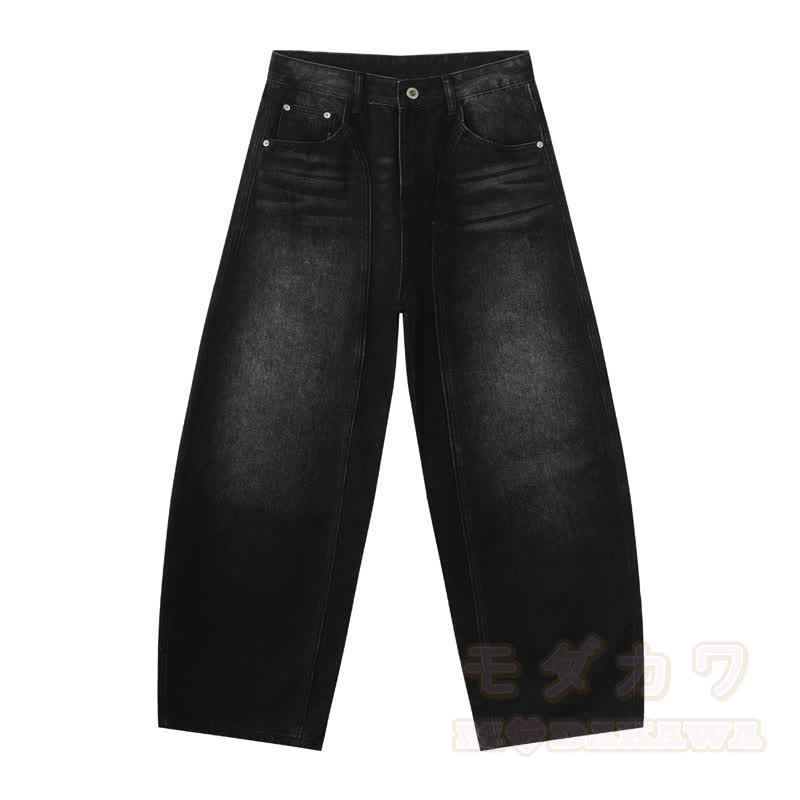 Vintage Washed Spliced ​​Wide Leg Loose Denim Jeans - Schwarz - XL - image 7