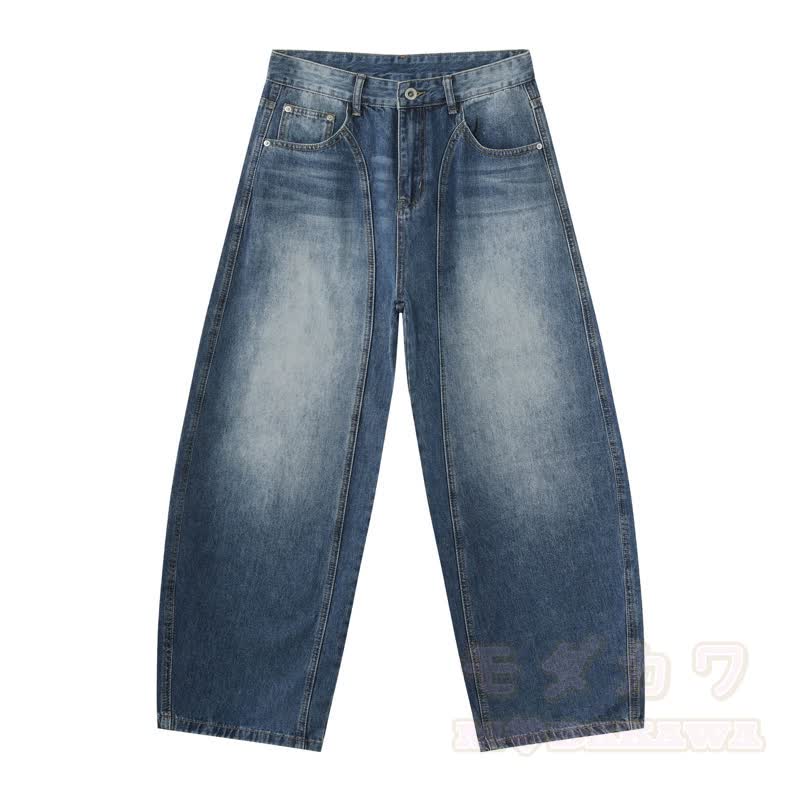 Vintage Washed Spliced ​​Wide Leg Loose Denim Jeans - Blau - XL - image 6