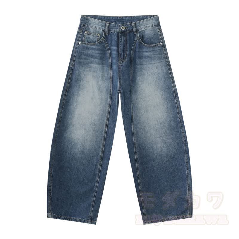 Vintage Washed Spliced ​​Wide Leg Loose Denim Jeans - Blau - XL - image 6