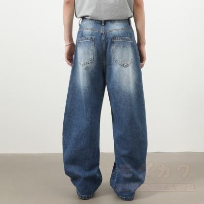 Vintage Washed Spliced ​​Wide Leg Loose Denim Jeans - image 3