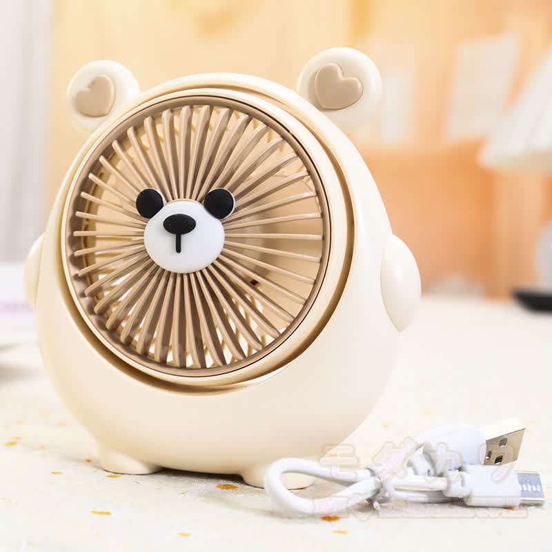 Niedlicher Mini-Tischventilator mit Cartoon-Bär, wiederaufladbar per USB. - Beige - image 2