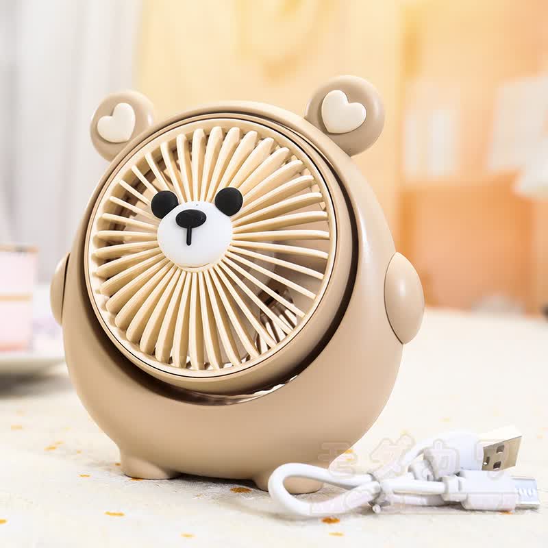 Niedlicher Mini-Tischventilator mit Cartoon-Bär, wiederaufladbar per USB. - Kaffee - image 1