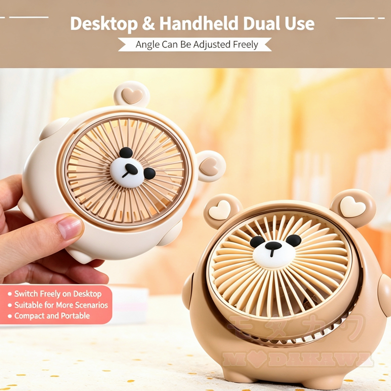 Niedlicher Mini-Tischventilator mit Cartoon-Bär, wiederaufladbar per USB. - image 6
