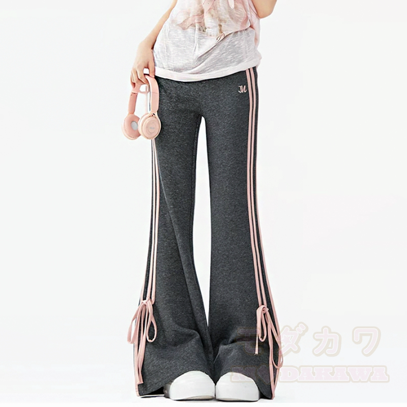 Lässige, schmal geschnittene lange Hose mit Streifen und seitlicher Schleife - Grau - L - image 5