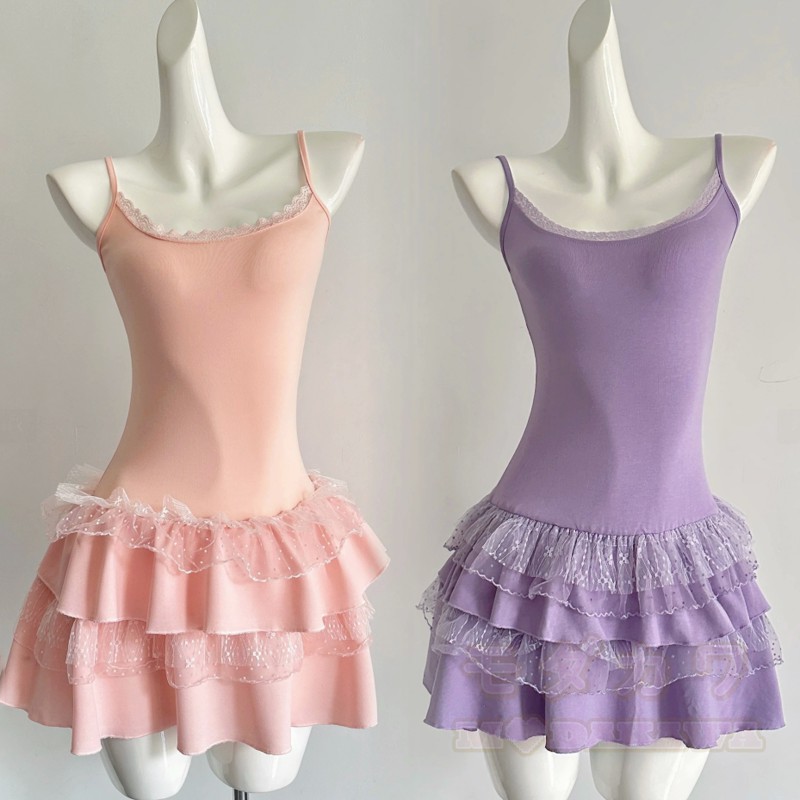 Süßes, gerafftes Langarm-Top aus Spitze, gestuftes Kleid, zweiteiliges Set - image 2