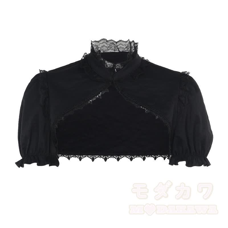 Gothic-Spitzenoberteil mit Puffärmeln, floral bedrucktes Trägerkleid, zweiteiliges Set - Spitze - L - image 3