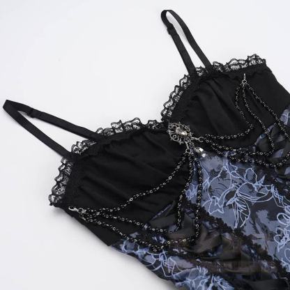 Gothic-Spitzenoberteil mit Puffärmeln, floral bedrucktes Trägerkleid, zweiteiliges Set - image 10