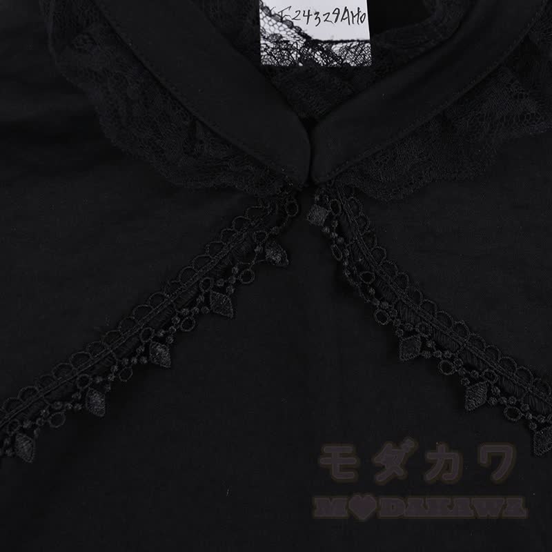 Gothic-Spitzenoberteil mit Puffärmeln, floral bedrucktes Trägerkleid, zweiteiliges Set - image 13