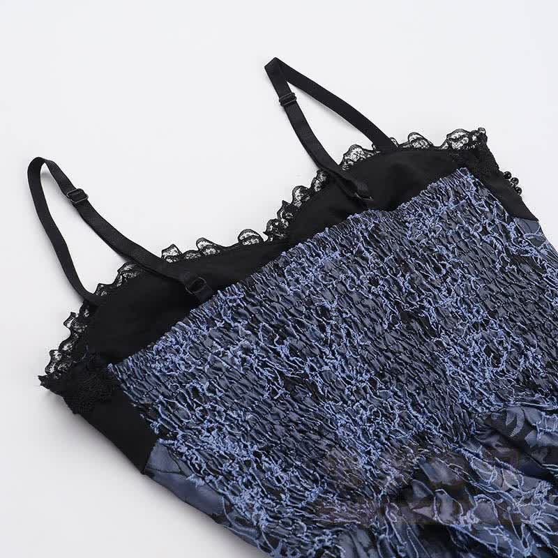 Gothic-Spitzenoberteil mit Puffärmeln, floral bedrucktes Trägerkleid, zweiteiliges Set - image 8