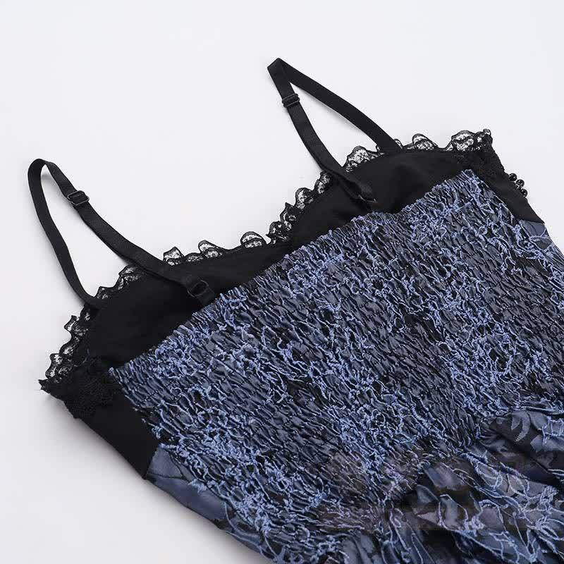 Gothic-Spitzenoberteil mit Puffärmeln, floral bedrucktes Trägerkleid, zweiteiliges Set - image 8