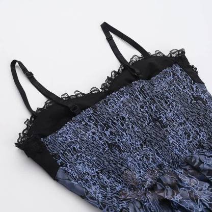 Gothic-Spitzenoberteil mit Puffärmeln, floral bedrucktes Trägerkleid, zweiteiliges Set - image 8