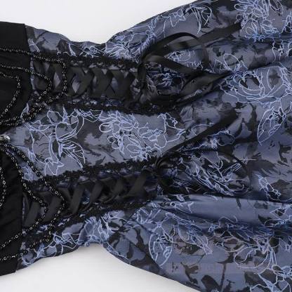 Gothic-Spitzenoberteil mit Puffärmeln, floral bedrucktes Trägerkleid, zweiteiliges Set - image 7