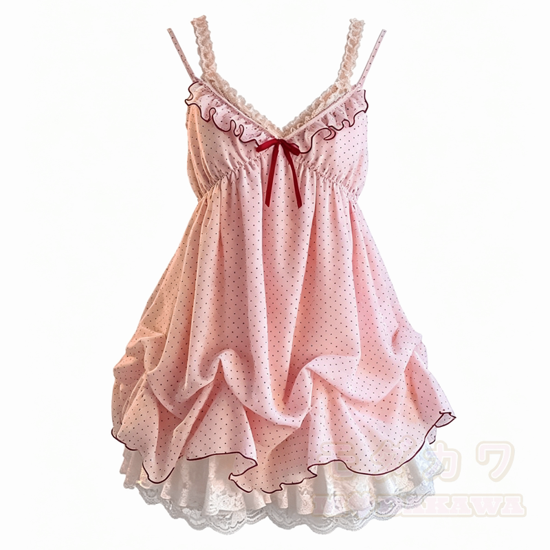 Vintage-Spitzen-Cardigan mit kurzen Ärmeln, gepunktetes Kleid, zweiteiliges Set - Kleid - XL - image 6