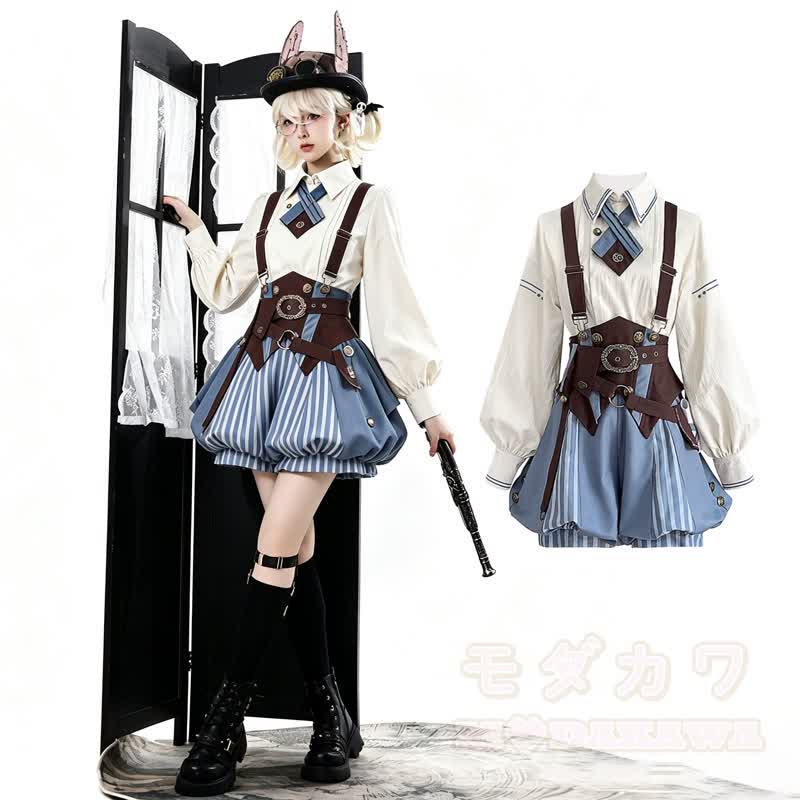 Kawaii-Mode: Dreiteiliges Set aus Bluse mit Puffärmeln, Shorts und Bund - image 1