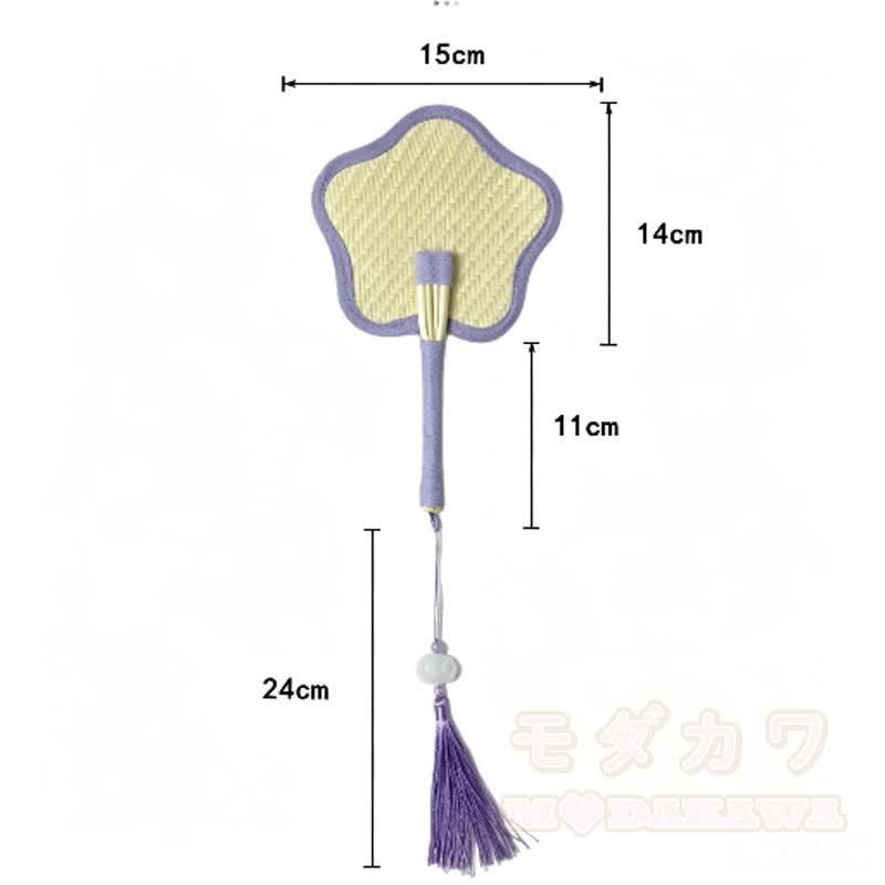 Handgewebter Strohfächer in chinesischer Art, blumenförmig, mit Quaste - image 7