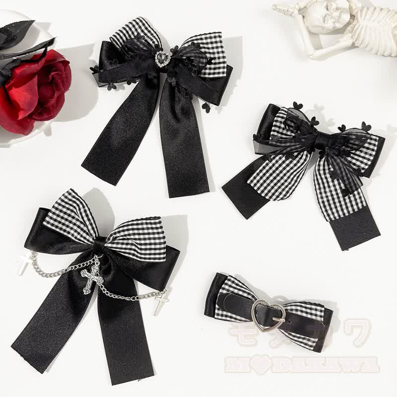 Süße Haaraccessoires mit gotischem Karomuster und Schleife - image 1
