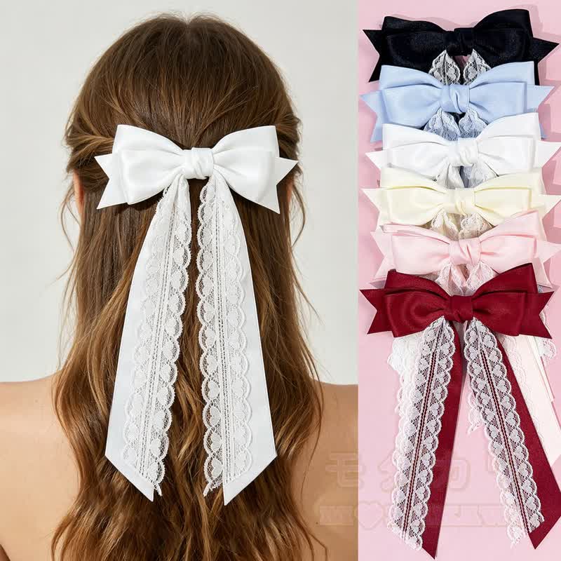 Süßes Mädchen Haarspange aus Spitze, Satin, langem Bänder und Schleife - image 1