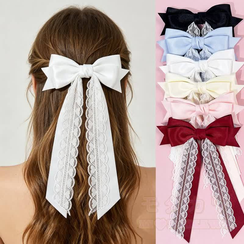Süßes Mädchen Haarspange aus Spitze, Satin, langem Bänder und Schleife - image 1