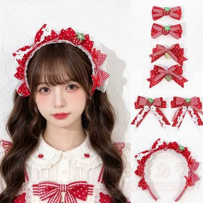 Sweet Lolita Mode: Haaraccessoires mit roter Schleife und weißen Punkten - image 1