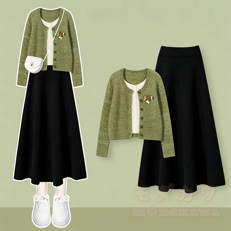 Zweiteiliges Set aus Cardigan und A-Linien-Rock in Strickoptik - Satz - 4XL - image 1