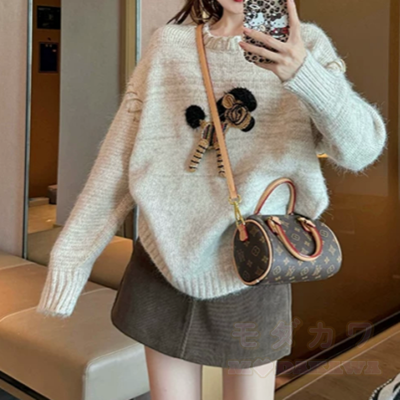 Zweiteiliges Set aus Strickpullover mit Cartoon-Muster, Rundhalsausschnitt und hochtailliertem Rock - Spitze - 4XL - image 2