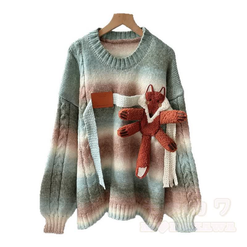 Zweiteiliges Set: Strickpullover mit Farbverlauf und Streifenmuster, Faltenrock mit Kordelzug - Spitze - 4XL - image 3