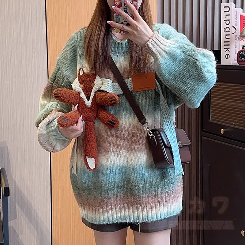 Vintage-Zweiteiler: Gestreifter Strickpullover im Farben Block-Stil und weite Hose - image 2