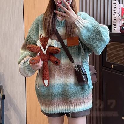 Zweiteiliges Set: Strickpullover mit Farbverlauf und Streifenmuster, Faltenrock mit Kordelzug - image 2