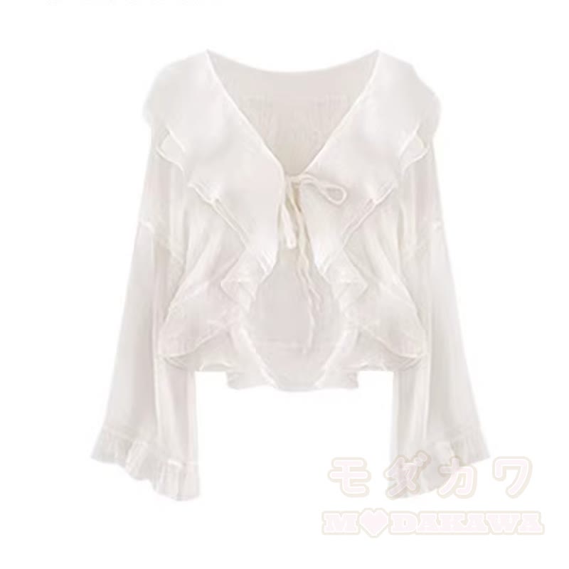 Elegantes zweiteiliges Set aus Strickjacke aus Eisseide mit Rüschenprint und Slipkleid - Spitze - 4XL - image 3